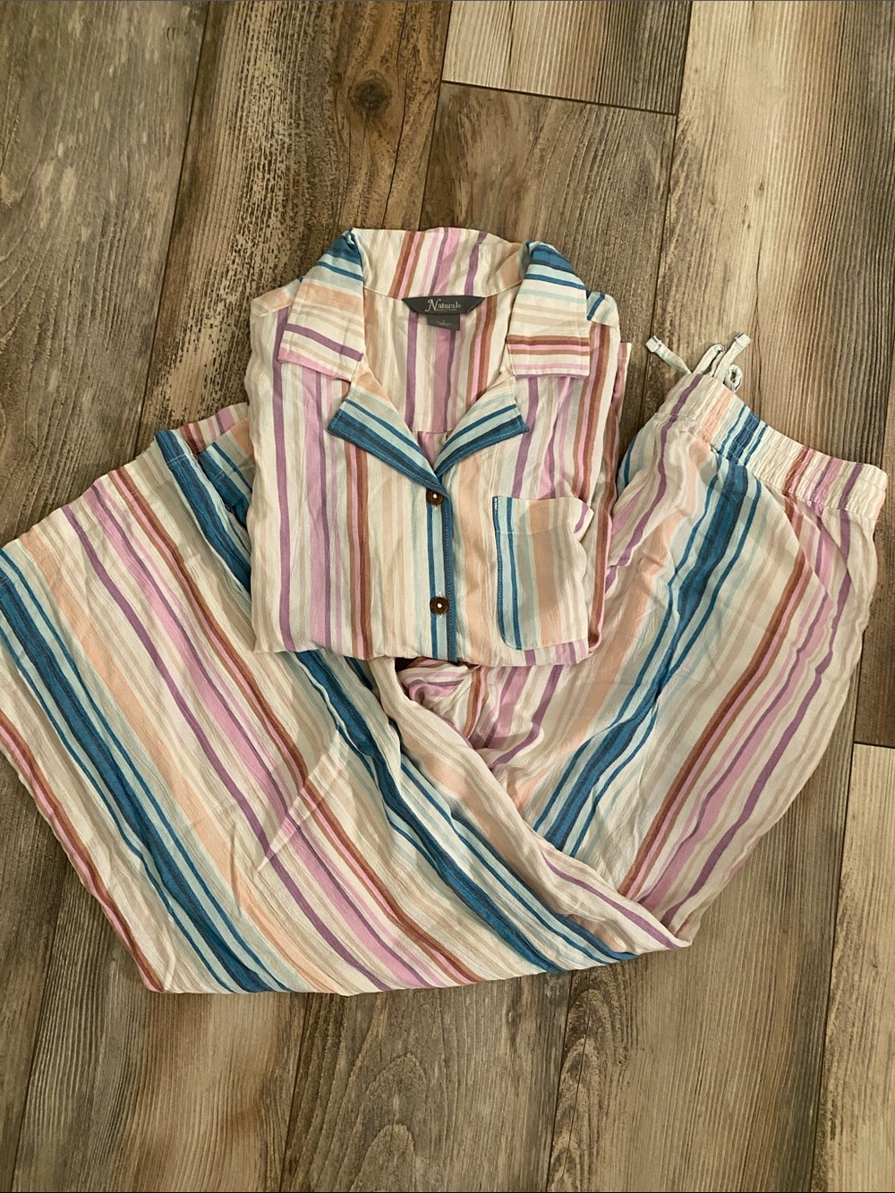 Natural Reflections Striped Blouse — Pink, Lavender & Tan
